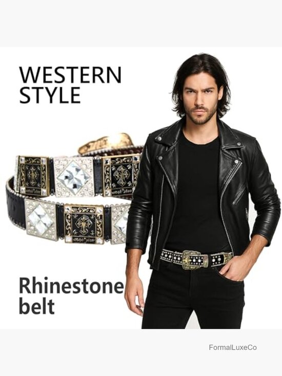 genuine-leather-cross-belt-  Genuine Leather Rhinestone Belt - Unisex Western with Crystal Studs